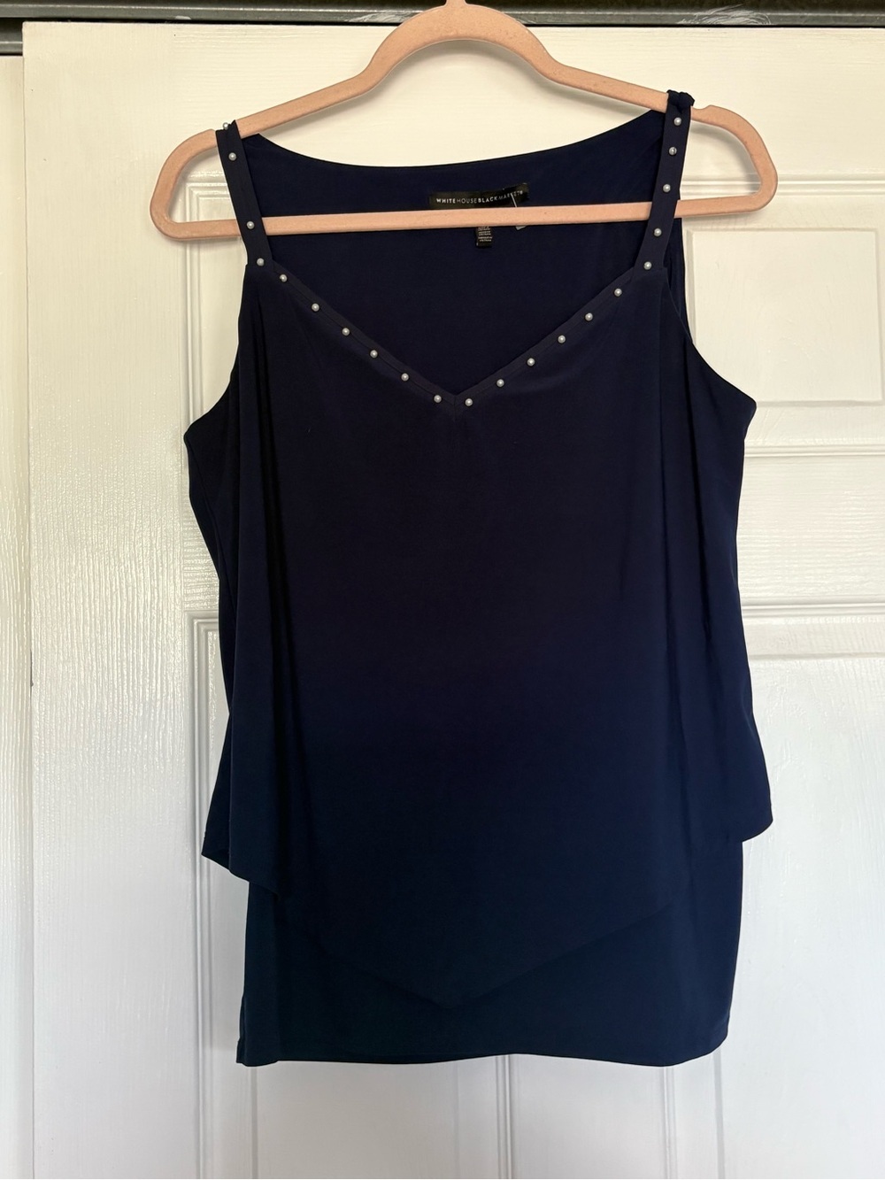 White House Black Market Navy Sleeveless Stud-Trim Layered Tank